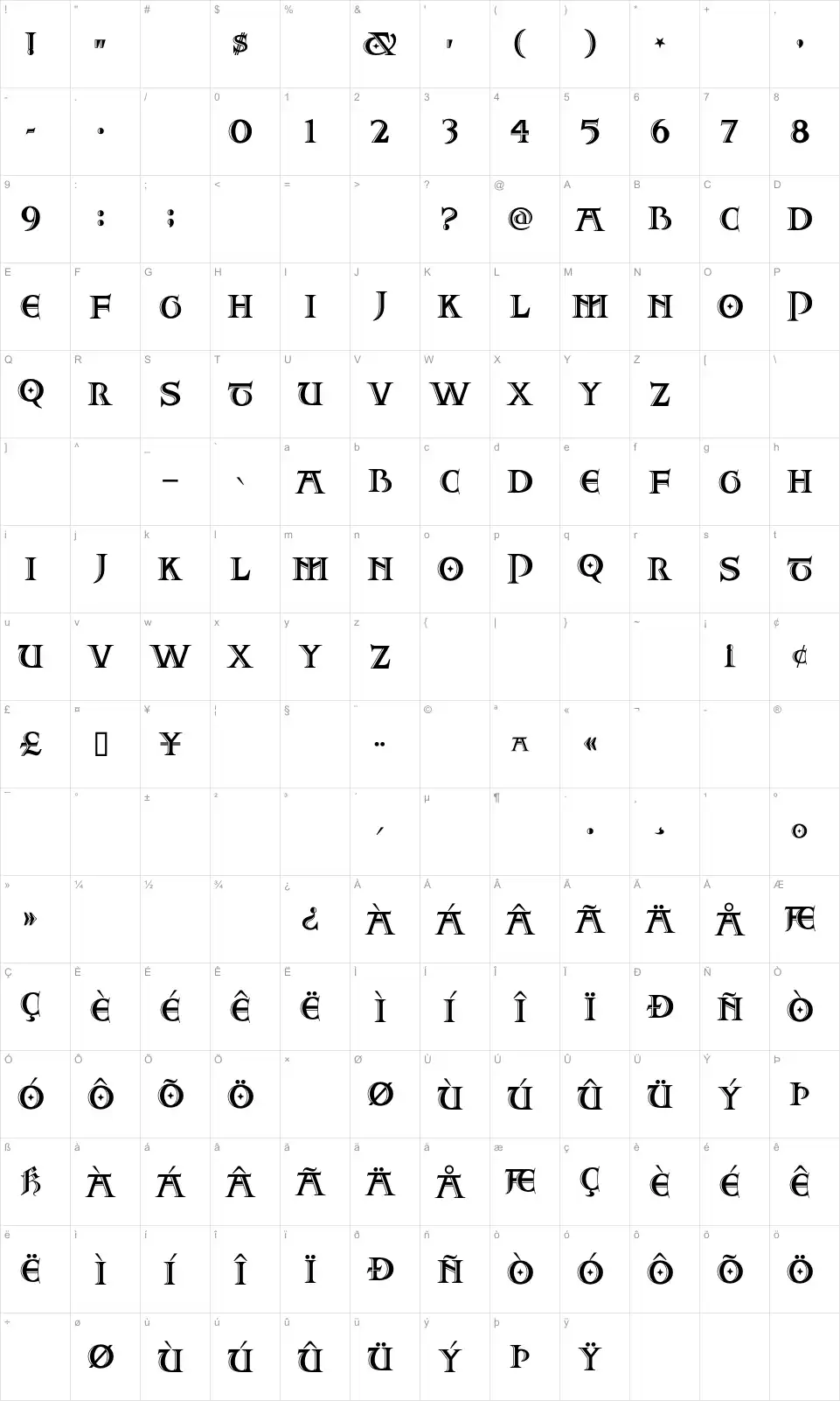 Mapa de caracteres da fonte Two For Juan NF