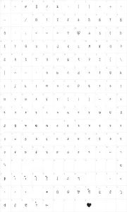 Mapa de caracteres da fonte TX Love