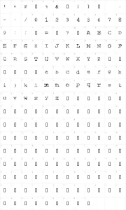 Mapa de caracteres da fonte Typewriter from Hell