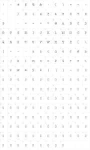 Mapa de caracteres da fonte Typewriter Hand