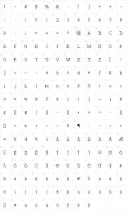 Mapa de caracteres da fonte Typist's Pseudonym
