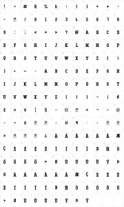 Mapa de caracteres da fonte Typo College