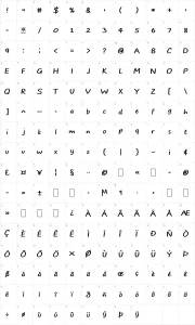 Mapa de caracteres da fonte Typo Comics