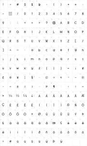 Mapa de caracteres da fonte Typo Grotesk