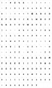 Mapa de caracteres da fonte Typo Slab Irregular