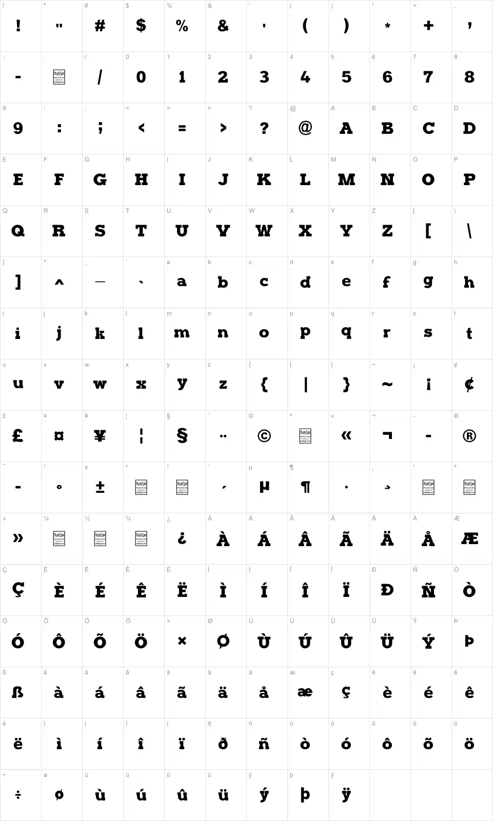 Mapa de caracteres da fonte Typoster