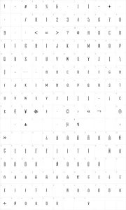Mapa de caracteres da fonte Ultra Condensed Sans Serif