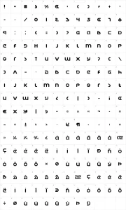 Mapa de caracteres da fonte Universal Jack