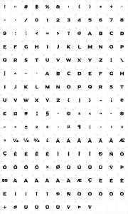 Mapa de caracteres da fonte Universal Serif