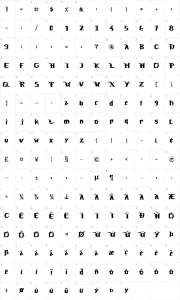 Mapa de caracteres da fonte Unreal Tournament