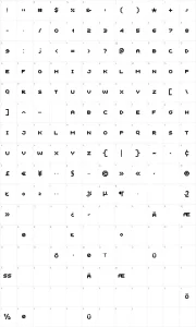 Mapa de caracteres da fonte Unscreen MK