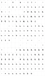 Mapa de caracteres da fonte Uppen Arms NF