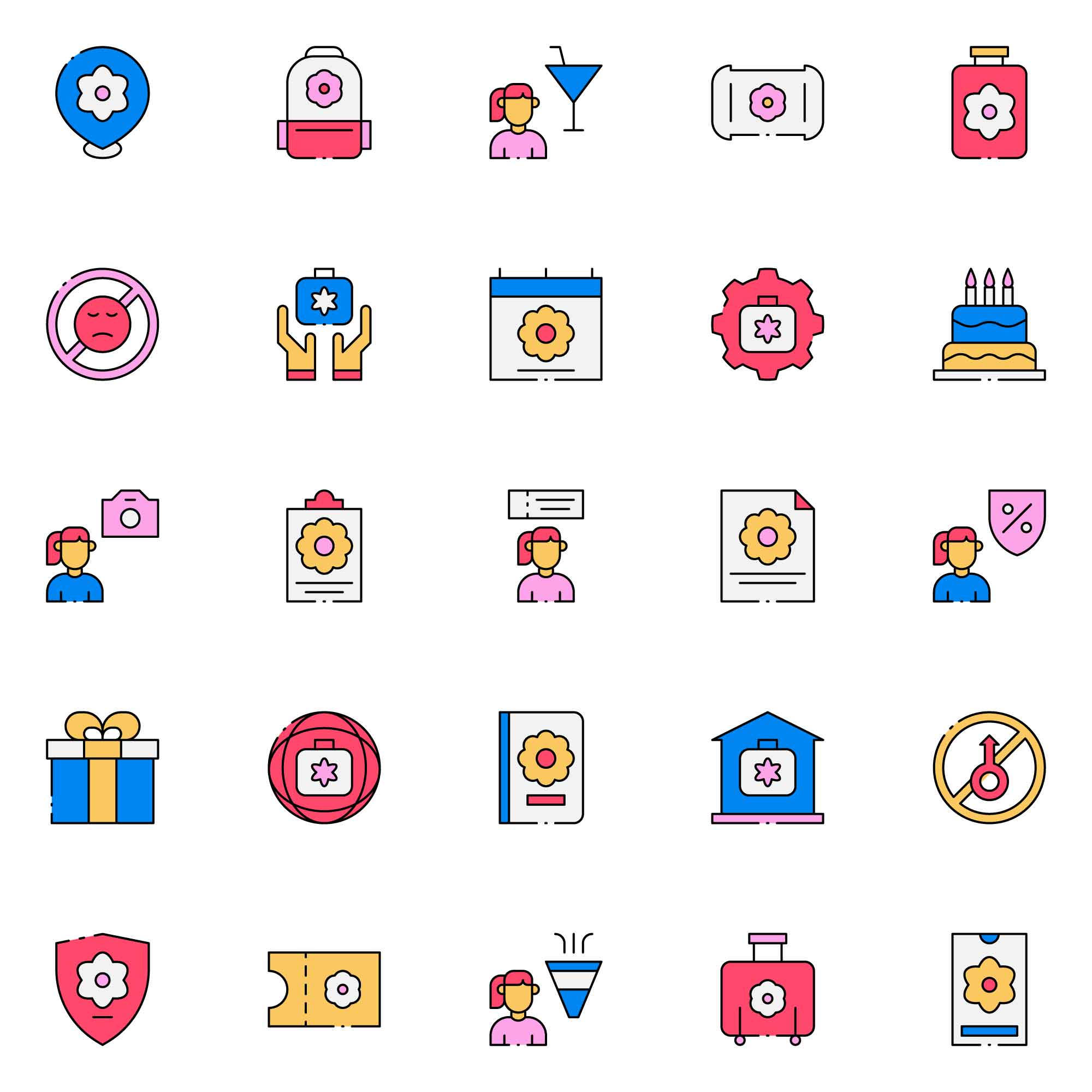 Vacation Planning Girl Trip Icons