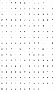 Mapa de caracteres da fonte VCR OSD Mono