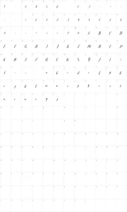 Mapa de caracteres da fonte Vellesa Script