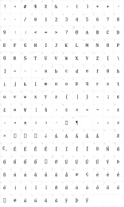Mapa de caracteres da fonte Verily Serif Mono