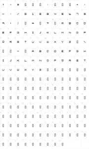Mapa de caracteres da fonte Vertical Tuning