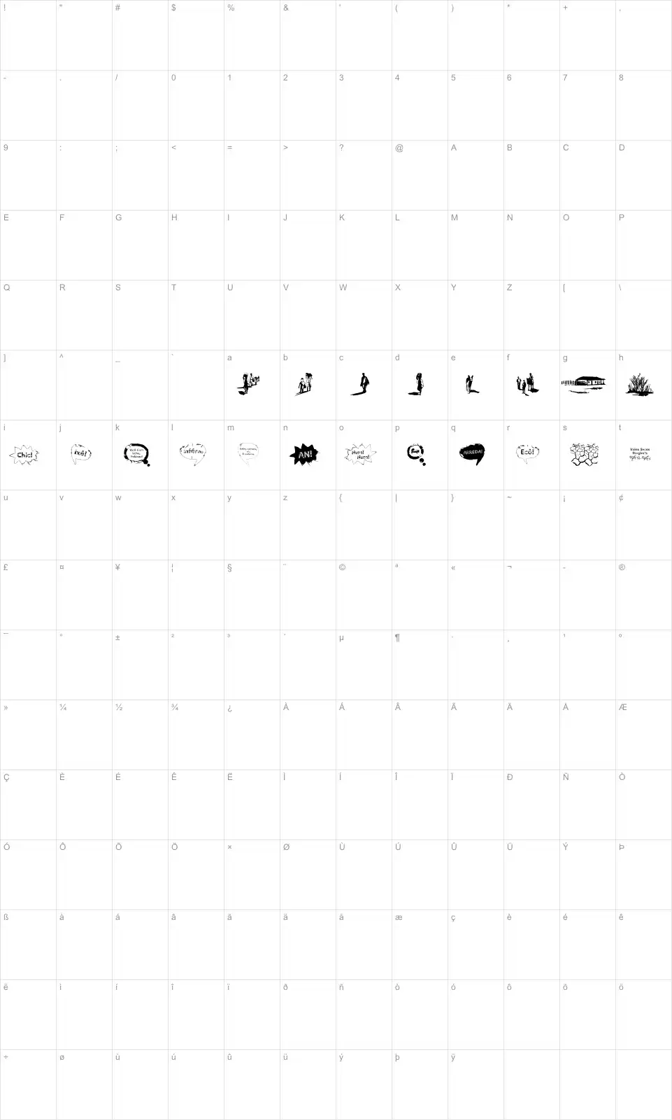Mapa de caracteres da fonte Vidas Secas Dingbats