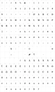 Mapa de caracteres da fonte Vinegar