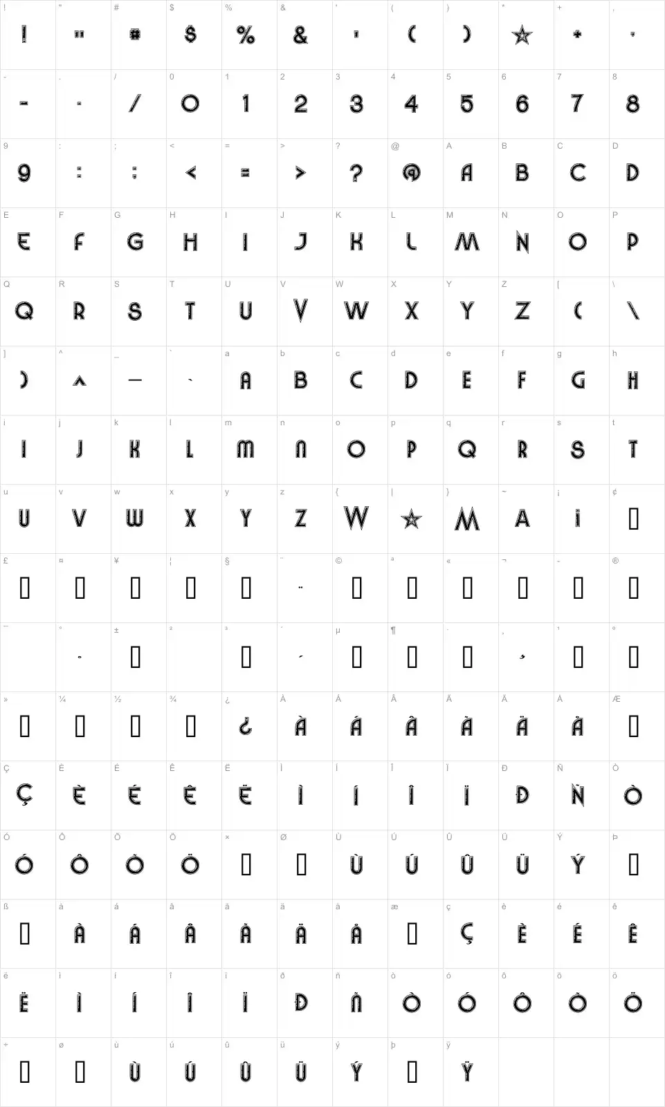 Mapa de caracteres da fonte Vinyl Smooth BV