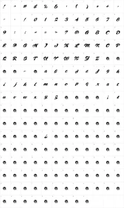 Mapa de caracteres da fonte Voodoo Script