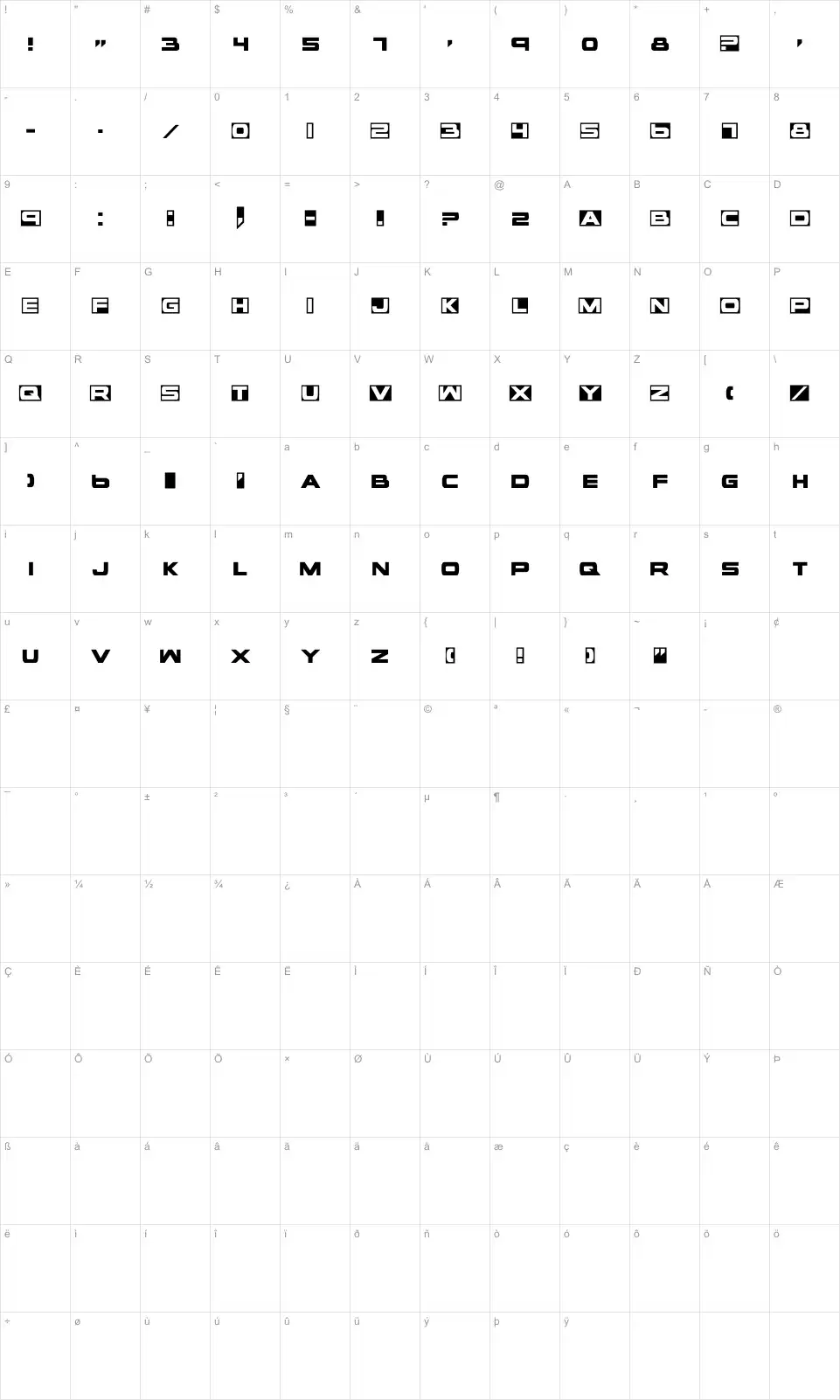 Mapa de caracteres da fonte Voxbox
