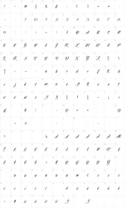 Mapa de caracteres da fonte VTC Nue Tattoo Script