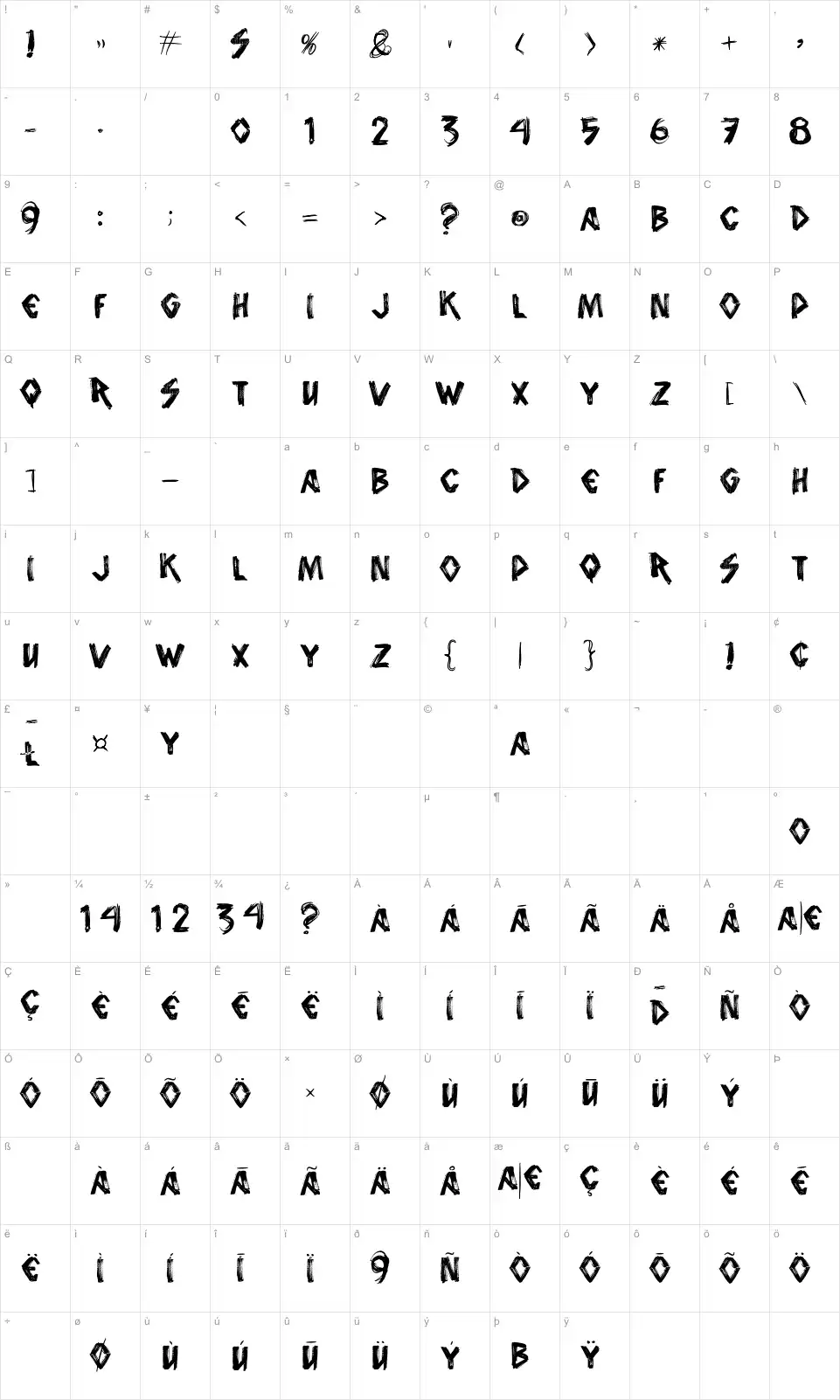 Mapa de caracteres da fonte Vtks Animal 2