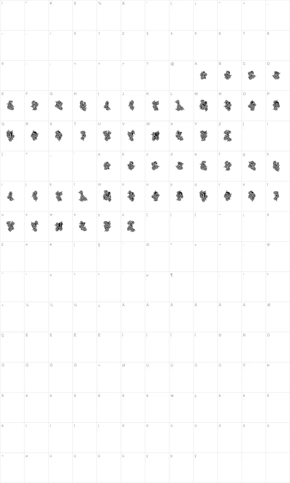 Mapa de caracteres da fonte VTKS Beauty