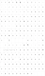 Mapa de caracteres da fonte VTKS Squares