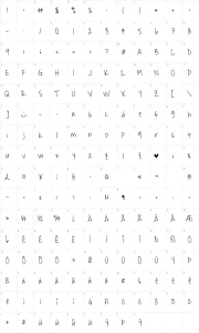 Mapa de caracteres da fonte Waiting for the Sunrise