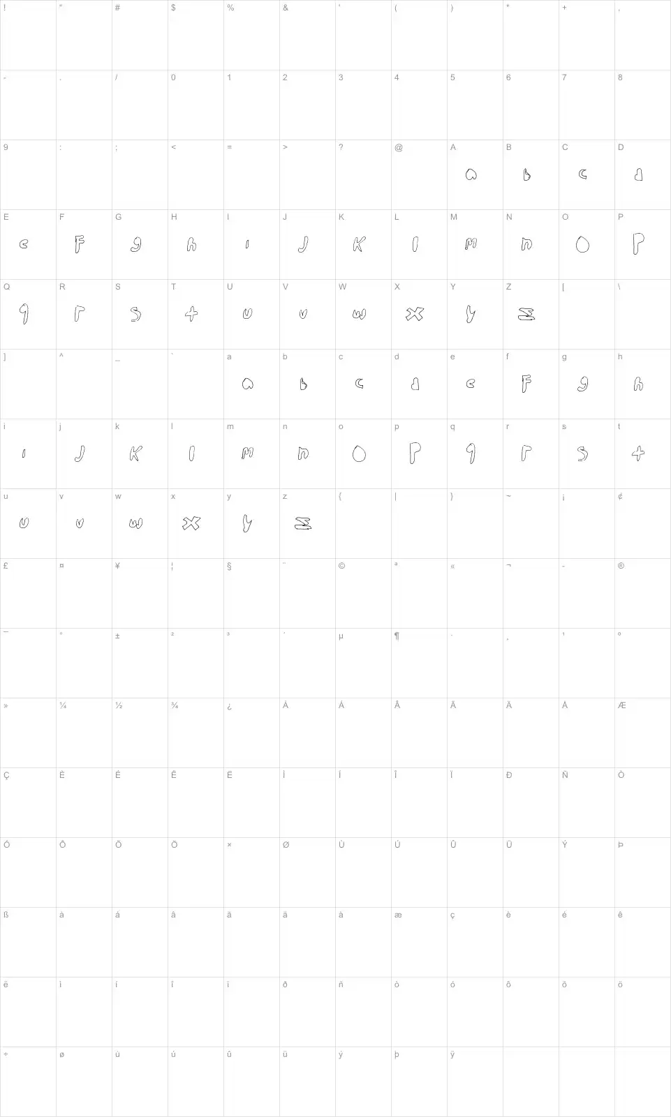 Mapa de caracteres da fonte Walk the walk