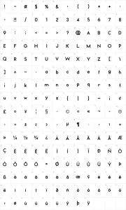 Mapa de caracteres da fonte Watchword