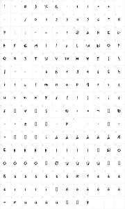 Mapa de caracteres da fonte WC Speed Bta