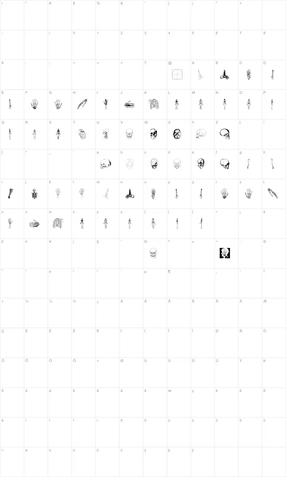 Mapa de caracteres da fonte We Inside