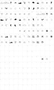 Mapa de caracteres da fonte Weather Bats