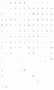 Mapa de caracteres da fonte WeblySleek UI