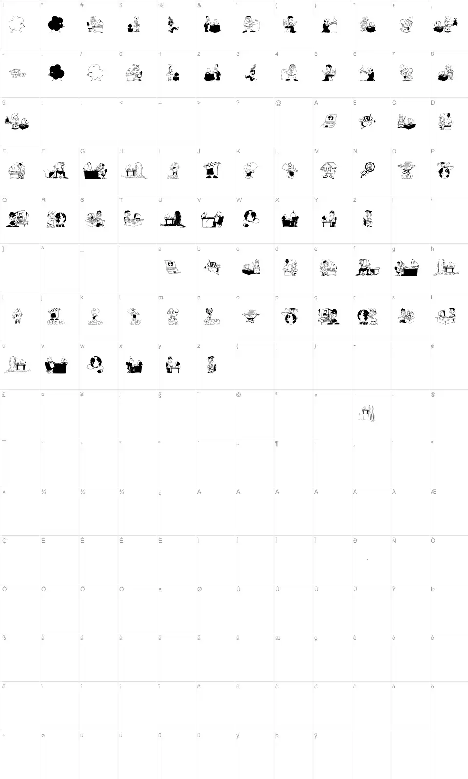 Mapa de caracteres da fonte Webmasters