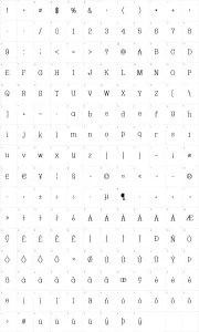 Mapa de caracteres da fonte Whackadoo