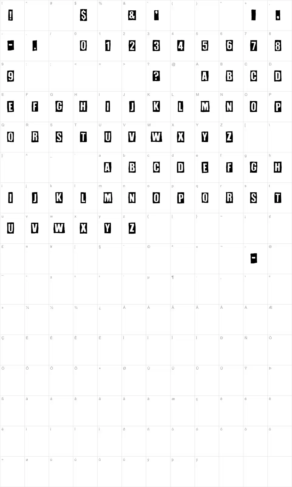 Mapa de caracteres da fonte White On Black
