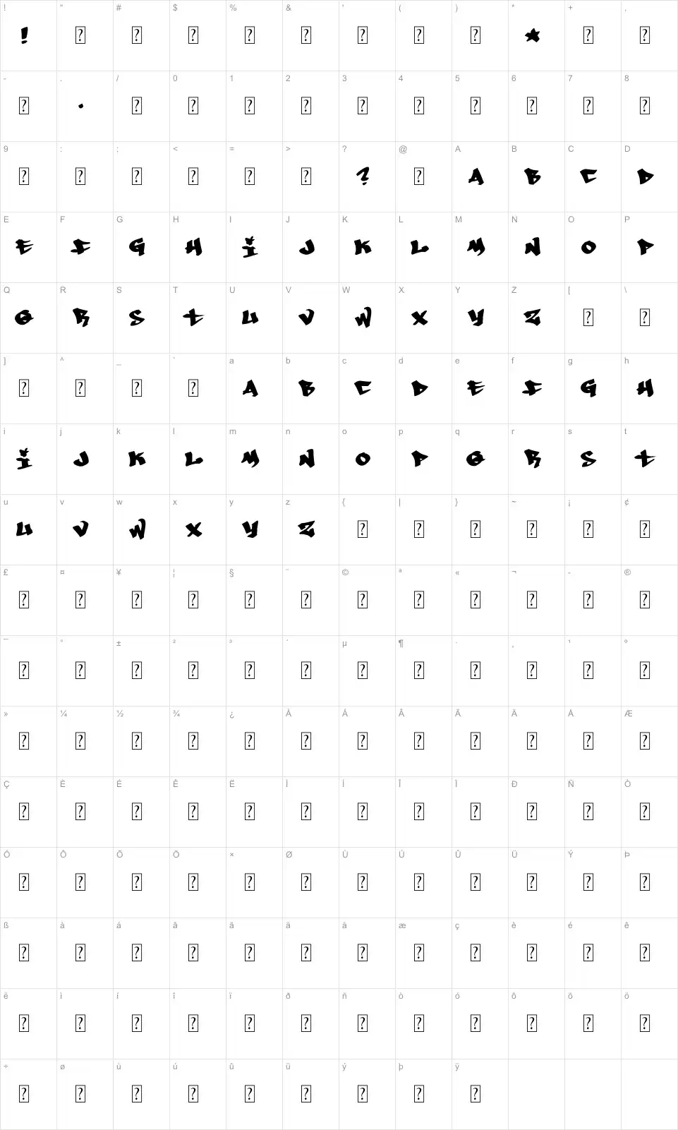 Mapa de caracteres da fonte Whoa!