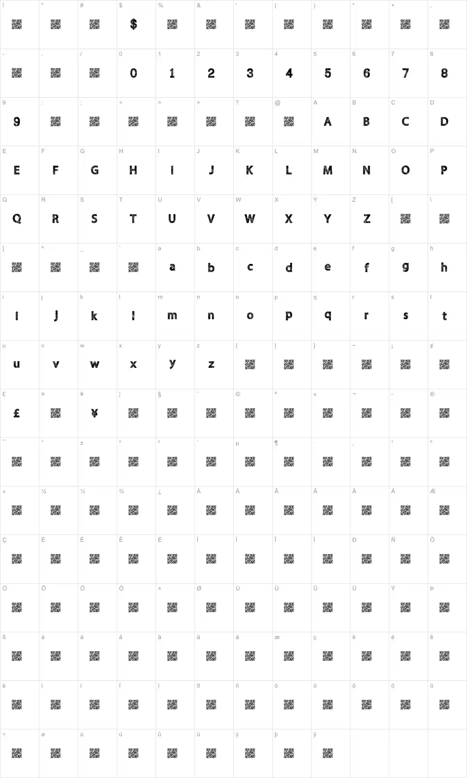 Mapa de caracteres da fonte Wild Scratch