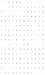 Mapa de caracteres da fonte Winterthur Condensed