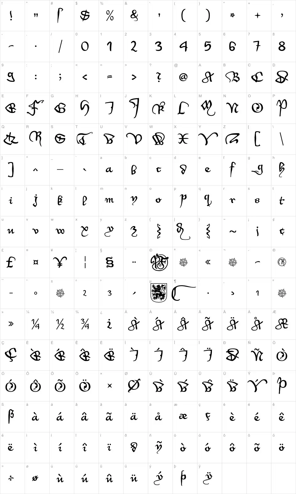 Mapa de caracteres da fonte WirWenzlaw Rough