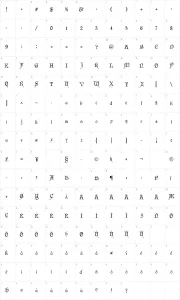 Mapa de caracteres da fonte Wish MF