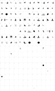 Mapa de caracteres da fonte Witches Stuff