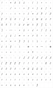 Mapa de caracteres da fonte Wolven Script