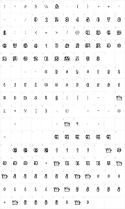 Mapa de caracteres da fonte Woodcutter Gothic Drama