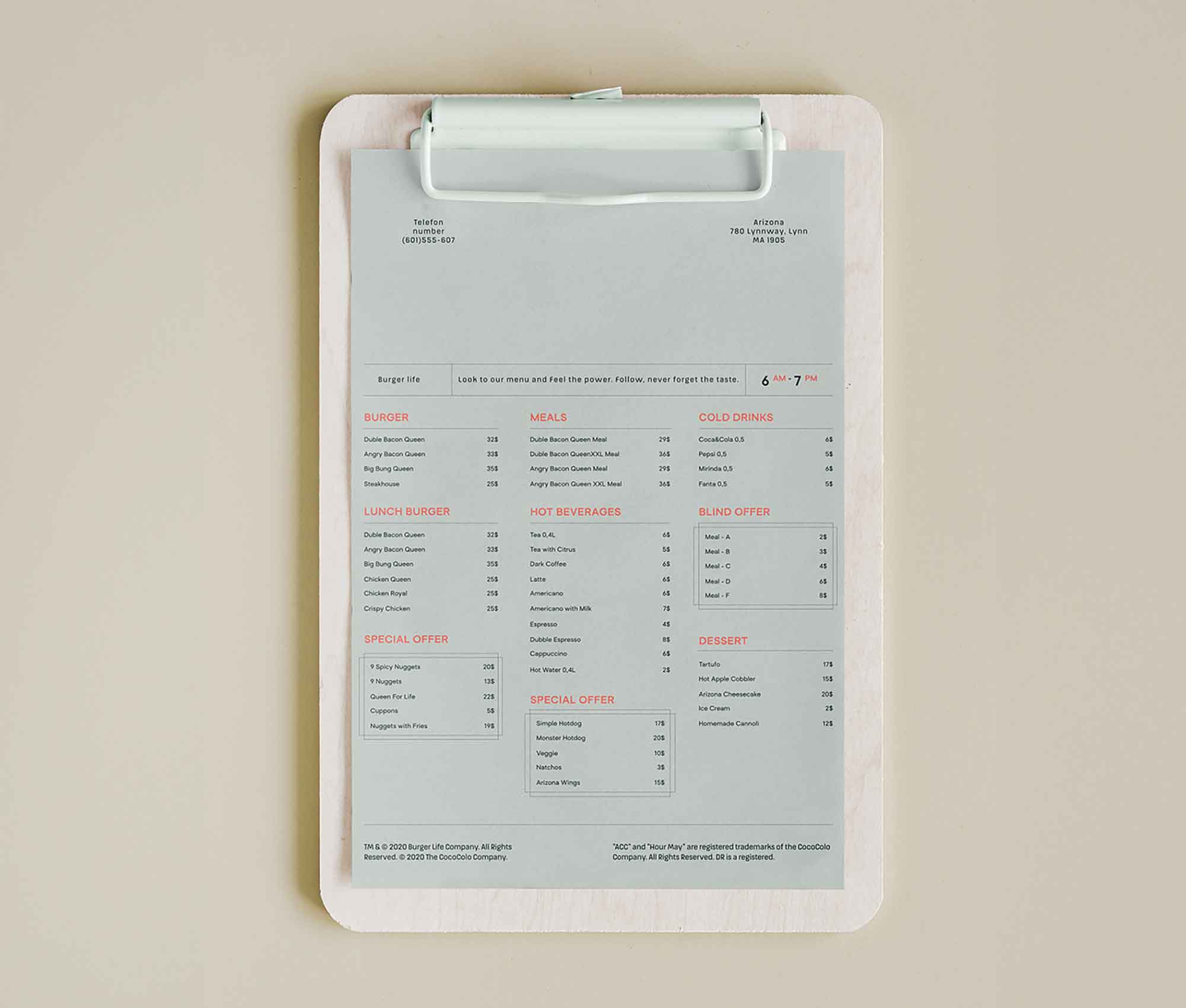 Wooden Menu Mockup
