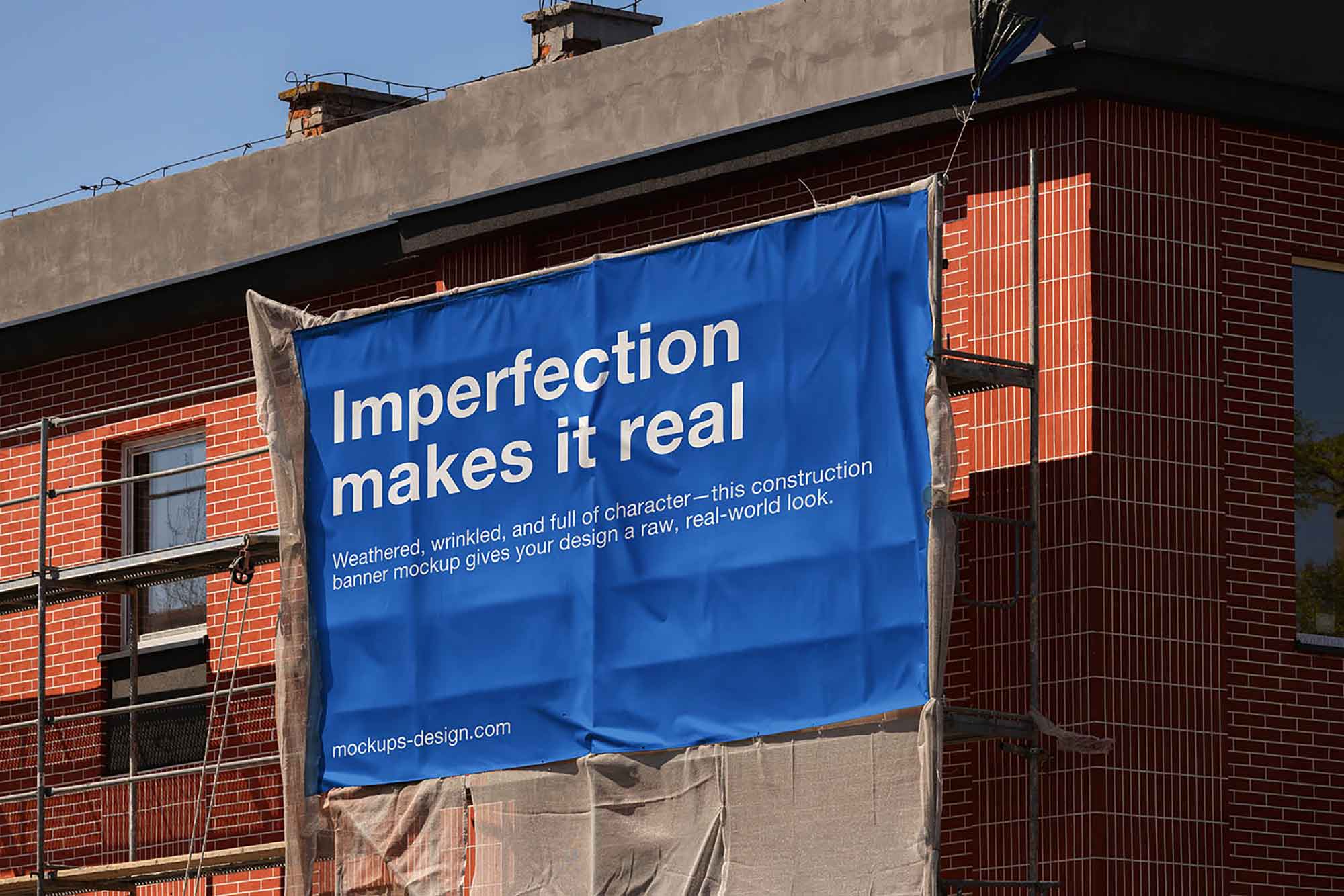 Wrinkled Construction Banner Mockup